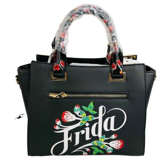 NEW Frida Kahlo Floral Portrait Collection Satchel Purse Handbag Bag Black NWT - Picture 2 of 9